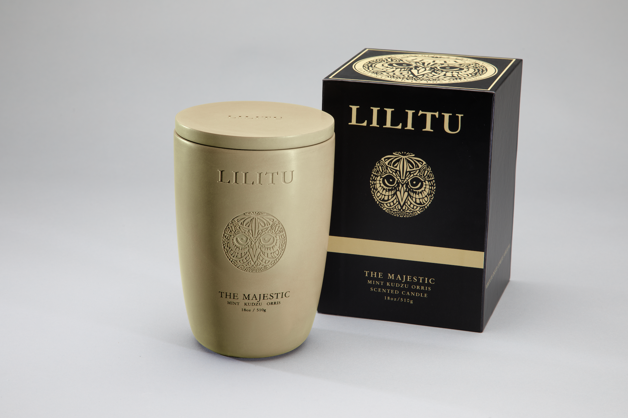 The Majestic (beige candle)
"Lilitu The Majestic mint orris scented candle in matte beige vessel"
